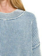 Dusty Blue Oversized Ribbed Knit Pullover – Chic Everyday Sweater
