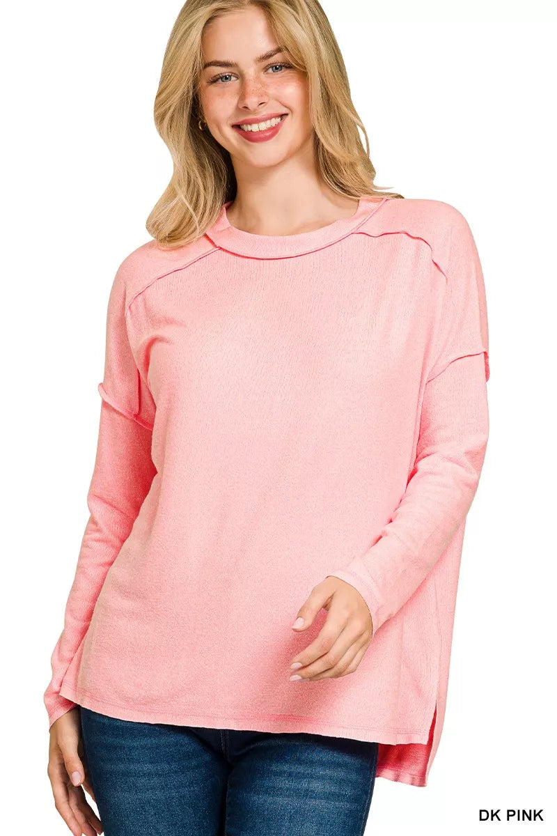 Pink Long Sleeve T-Shirt for Women | Comfortable Casual Cotton Blend Top