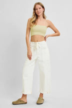 Dreamkue-Risen Women's High Rise Cropped Wide Barrel Jeans with Cargo Pockets