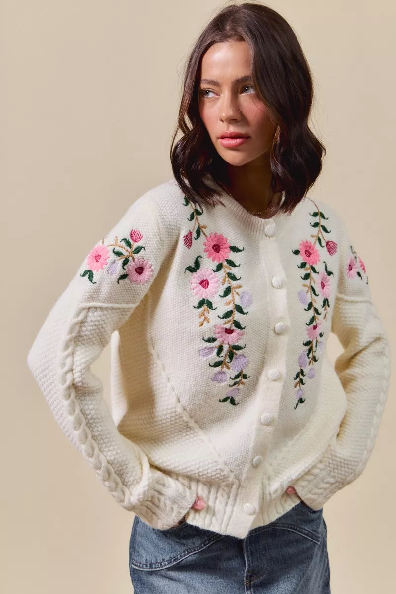 SO ME Floral Embroidered Coquette Sweater Cardigan – Chic Feminine Style