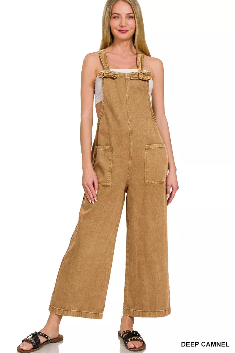 Zenana Washed Knot Strap Jumpsuit with Pockets – Trendy & Effortless