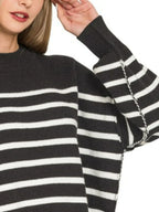 Black & White Striped Pullover Sweater Oversized Cozy & Timeless