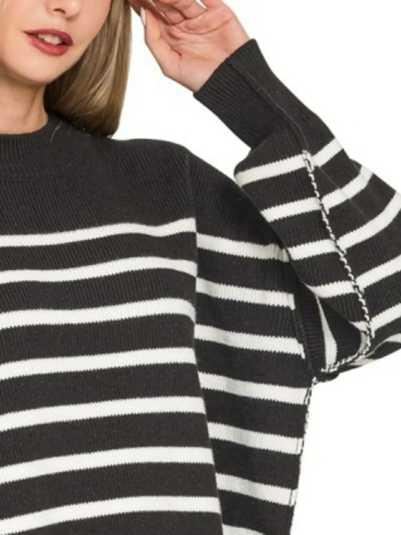 Black & White Striped Pullover Sweater Oversized Cozy & Timeless