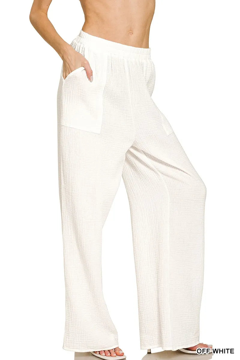 Zenana Double Gauze Elastic Band Pants – Lightweight & Relaxed Fit