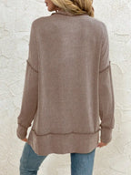 Side Slit Round Neck Dropped Shoulder Sweatshirt – Relaxed Casual Fit