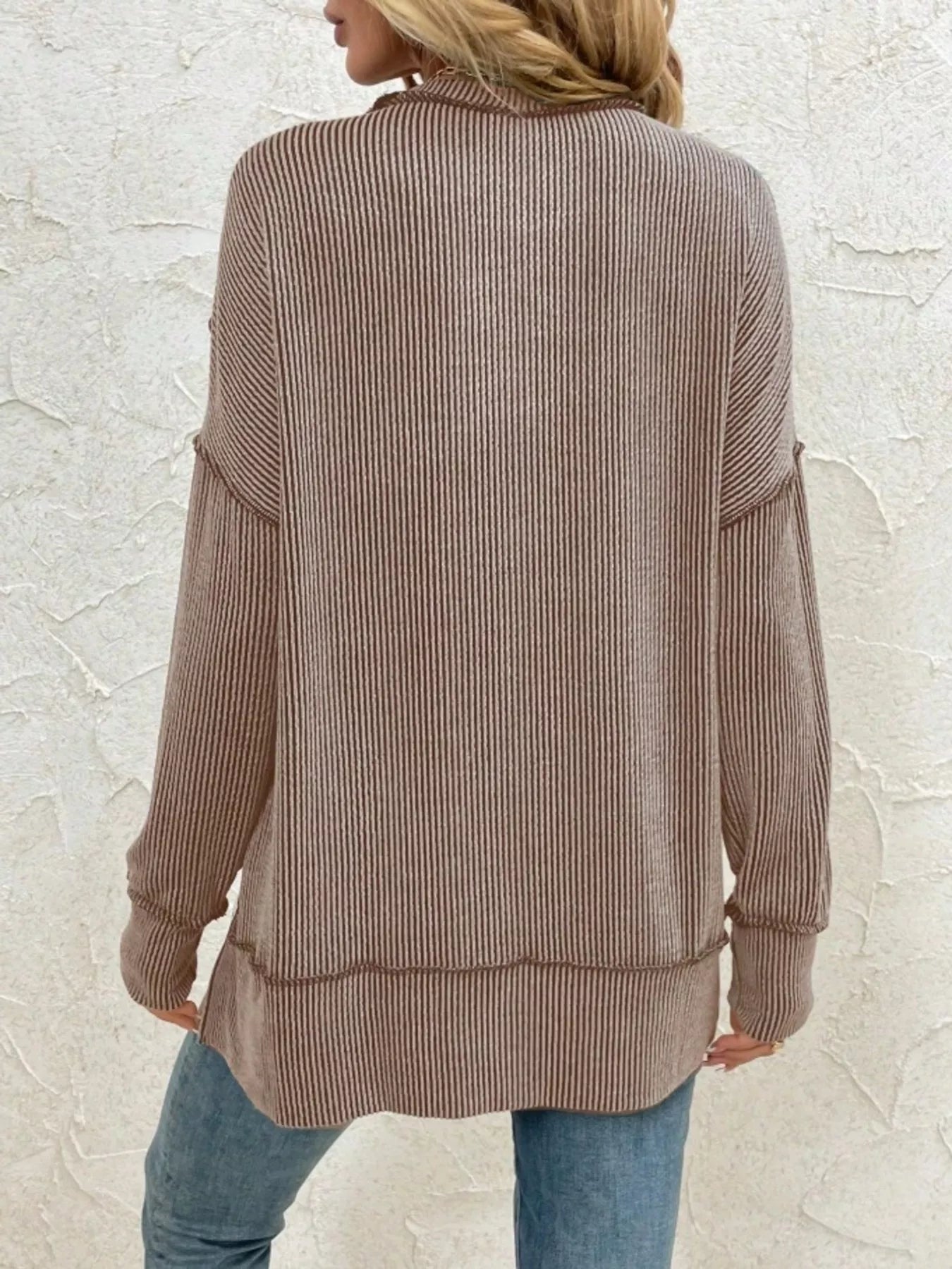 Side Slit Round Neck Dropped Shoulder Sweatshirt – Relaxed Casual Fit