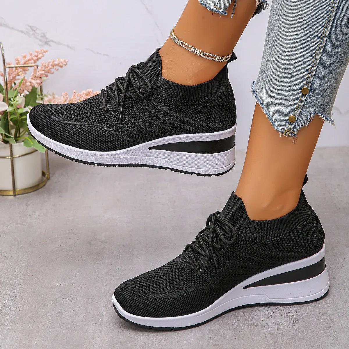 Lace-Up Wedge Athletic Sneakers – Sporty Chic Comfort