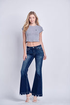 Artemis Vintage Mid Rise Stretch Super Flare Jeans Retro Comfy Fit