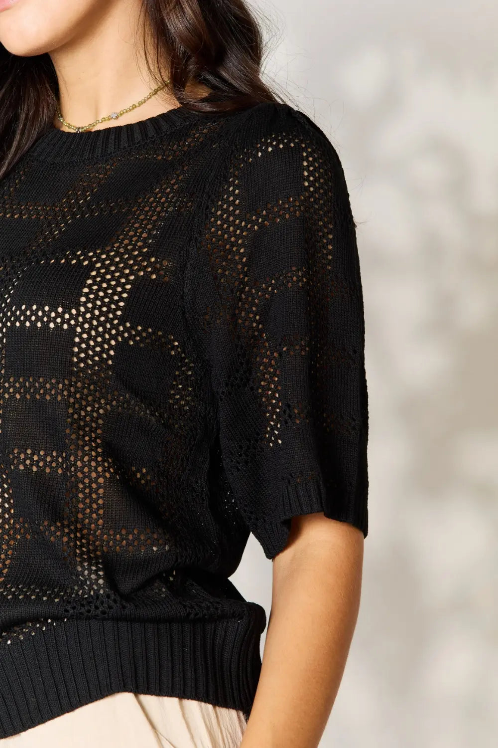 Solid Knit Half Sleeve Top – Classic Round Neck Everyday Top