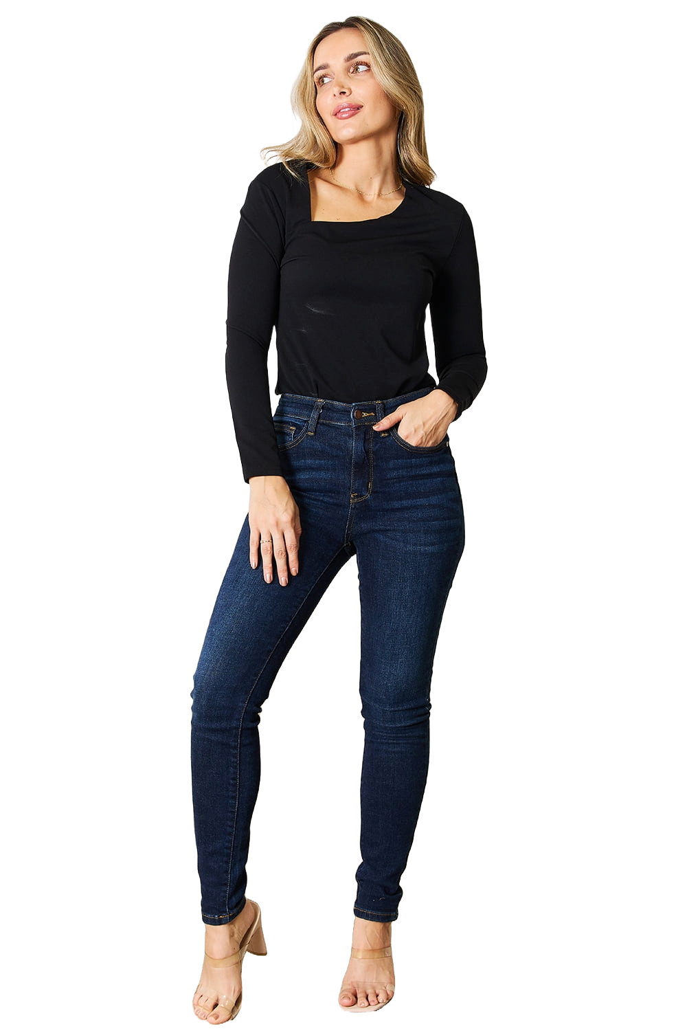 Basic Bae Asymmetrical Neck Long Sleeve Top Stylish Modern Edgy Chic