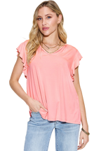 Basic Bae Bamboo Notched Ruffled T Shirt Short Sleeve Soft Stylish Eco Friendly Top