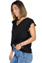 Basic Bae Bamboo Notched Ruffled T Shirt Short Sleeve Soft Stylish Eco Friendly Top