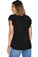 Basic Bae Bamboo Notched Ruffled T Shirt Short Sleeve Soft Stylish Eco Friendly Top