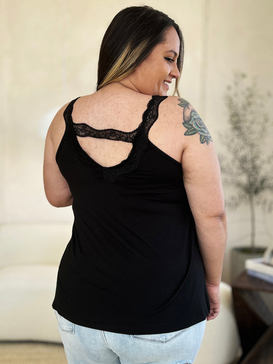 Basic Bae Lace Detail V-Neck Cutout Cami Stylish Trendy Lightweight Summer Top