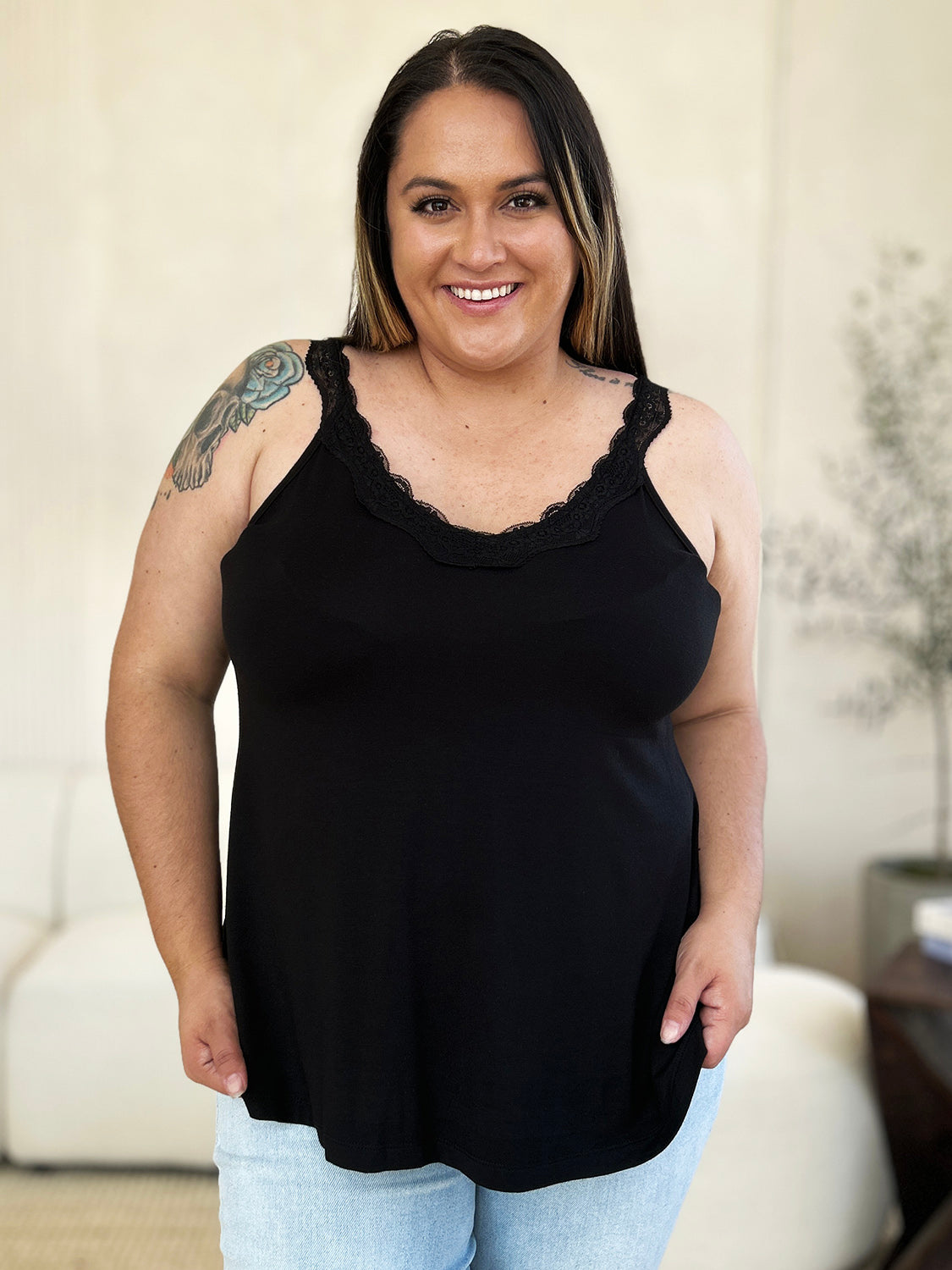 Basic Bae Lace Detail V-Neck Cutout Cami Stylish Trendy Lightweight Summer Top