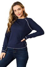 Basic Bae Long Raglan Sleeve Round Neck Top Stylish Comfortable Casual Versatile