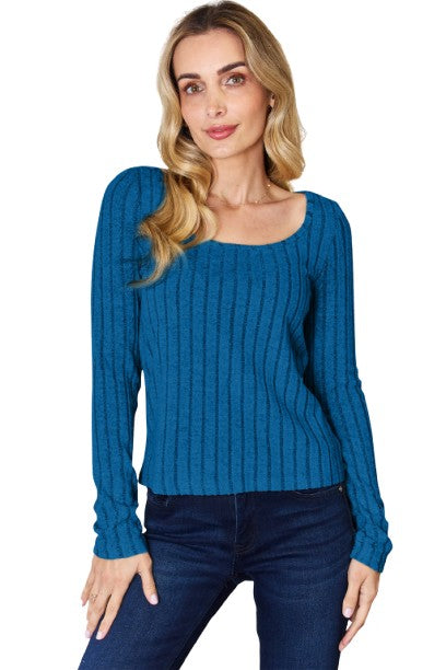 Basic Bae Ribbed Long Sleeve T-Shirt Stylish Comfortable Casual Slim Fit Top