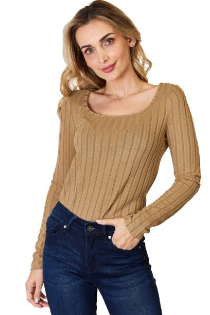 Basic Bae Ribbed Long Sleeve T-Shirt Stylish Comfortable Casual Slim Fit Top