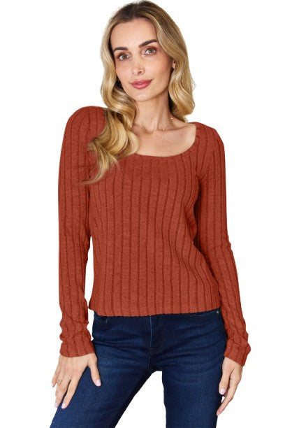Basic Bae Ribbed Long Sleeve T-Shirt Stylish Comfortable Casual Slim Fit Top