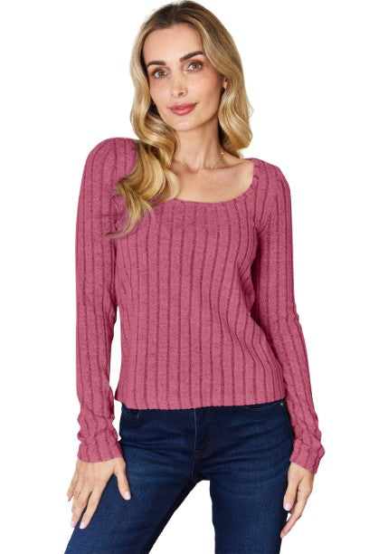 Basic Bae Ribbed Long Sleeve T-Shirt Stylish Comfortable Casual Slim Fit Top