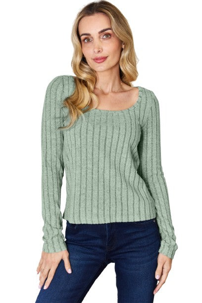 Basic Bae Ribbed Long Sleeve T-Shirt Stylish Comfortable Casual Slim Fit Top