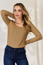 Basic Bae Ribbed Long Sleeve T-Shirt Stylish Comfortable Casual Slim Fit Top