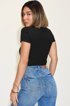 Basic Bae Ribbed Texture Casual Short Sleeve Top