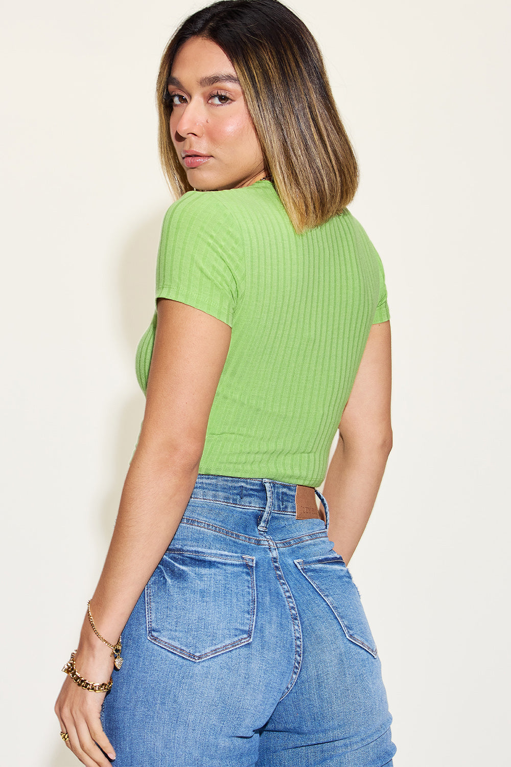 Basic Bae Ribbed Texture Casual Short Sleeve Top