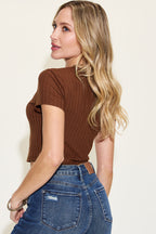Basic Bae Ribbed Texture Casual Short Sleeve Top