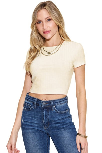 Basic Bae Ribbed Texture Casual Short Sleeve Top