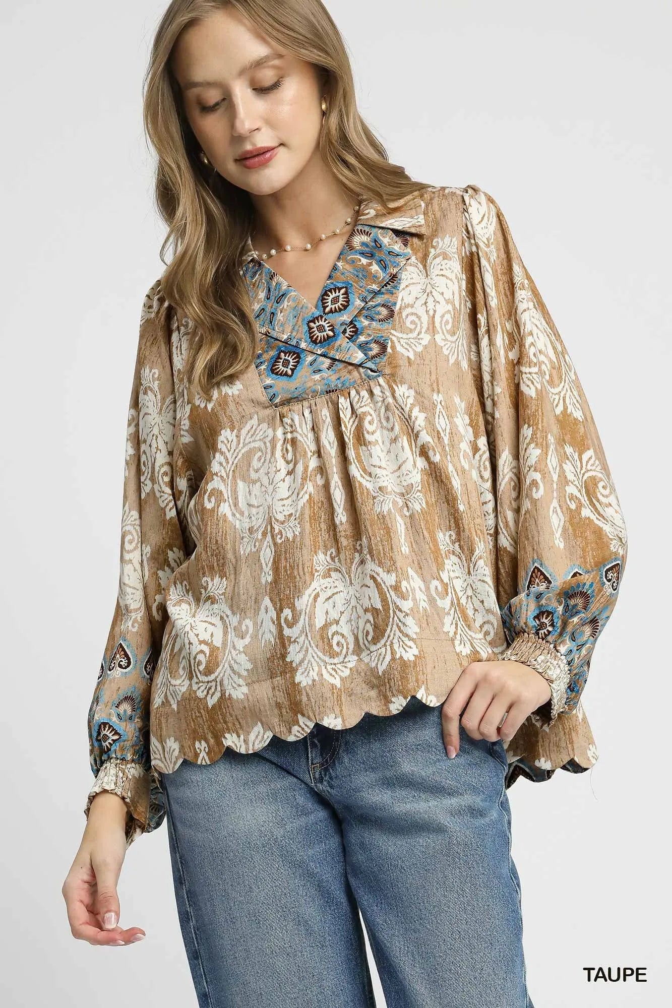 Floral Boho Blouse with Scalloped Hem – Relaxed Festival Chic Top