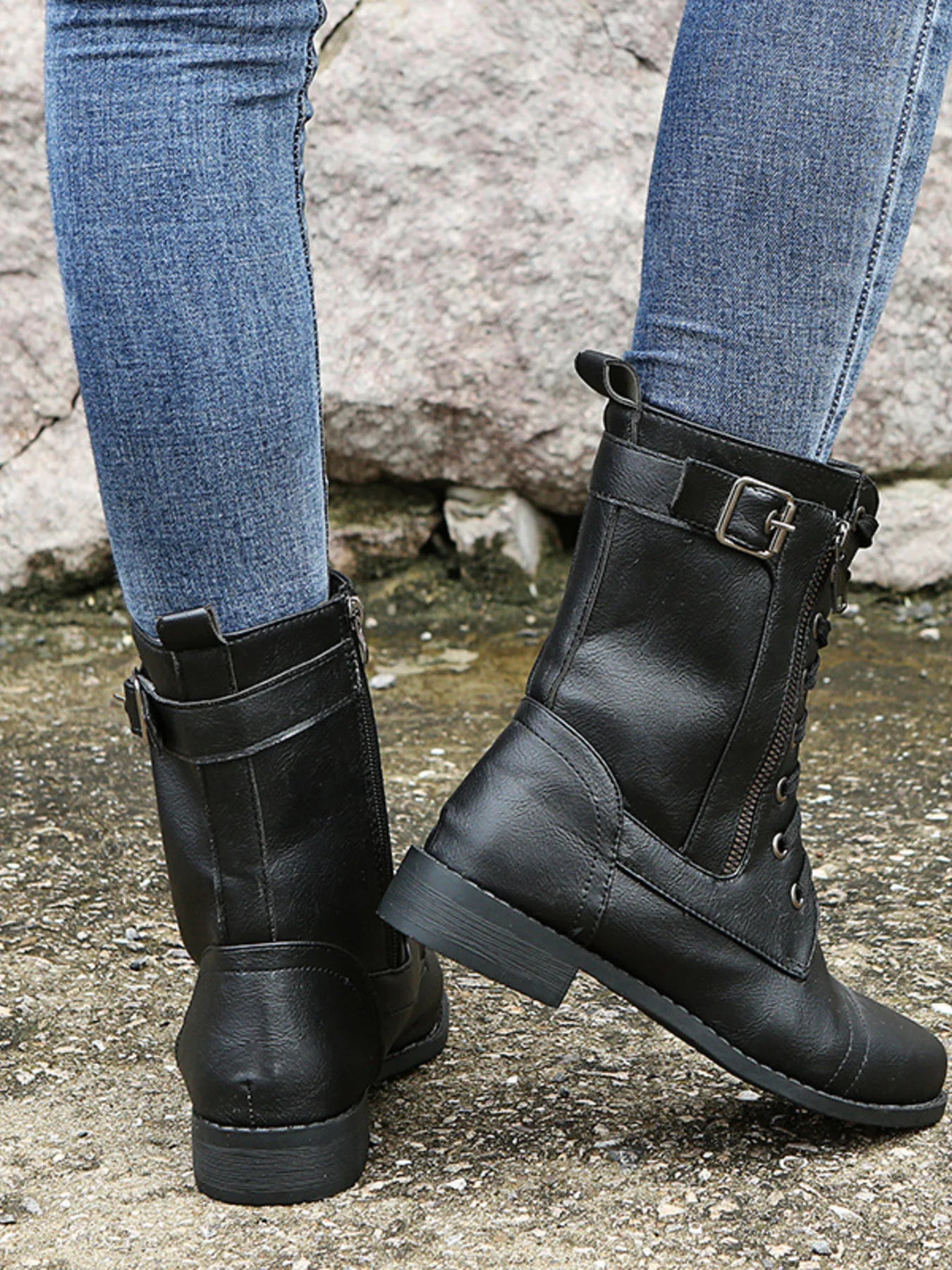 Lace-Up Boots with Side Zipper – Stylish Comfortable Ankle Boots