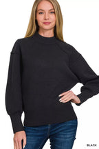 Zenana Viscose Mock Neck Sweater – Exposed Seam Modern Style