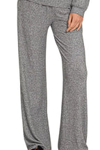 Zenana Premium Heathered Knit Loungewear Set – V-Neck Top & Wide Leg Pants