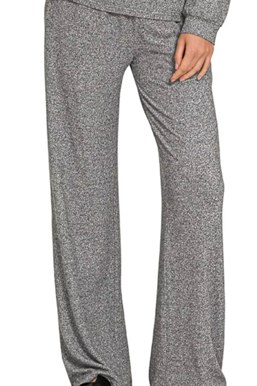 Zenana Premium Heathered Knit Loungewear Set – V-Neck Top & Wide Leg Pants