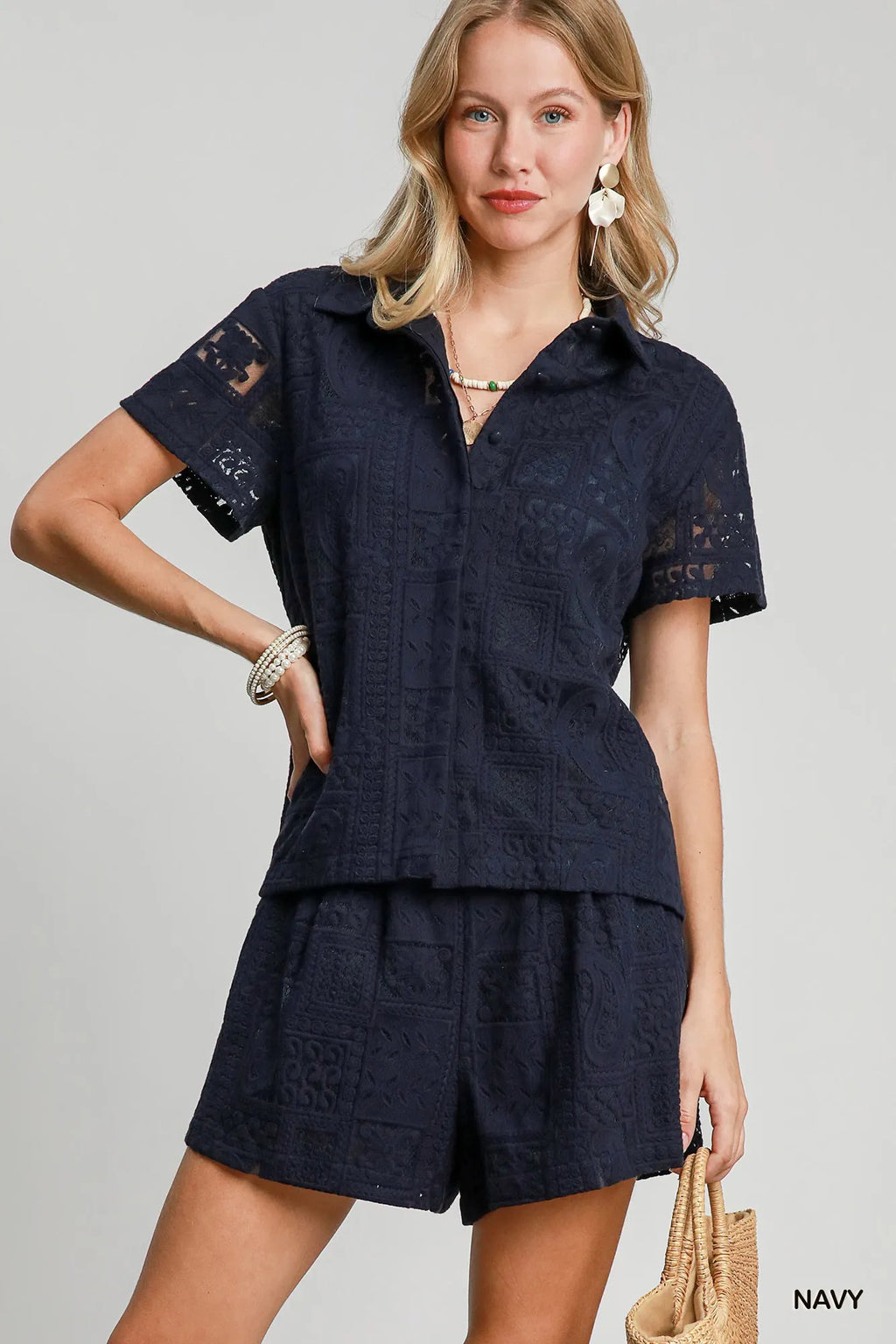 Patch Lace Short Sleeve Button Down Shirt – Chic & Feminine Top