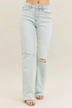 Judy Blue Women's High Waist Destroyed Bootcut Jeans with Frayed Hem Stretch Denim.