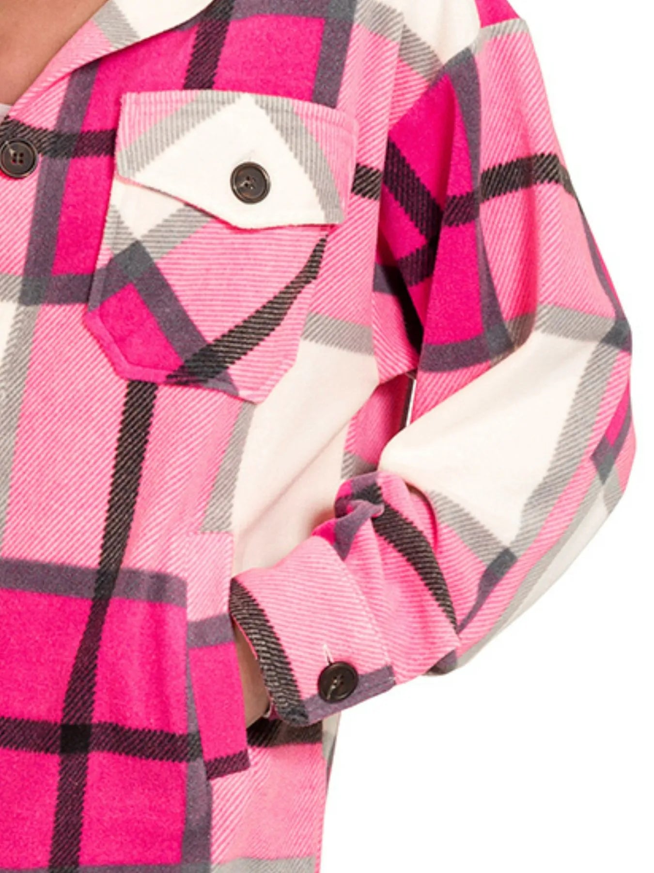 Pink Plaid Flannel Jacket – Oversized Checkered Button-Up Layer