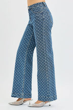 High Rise Wide Leg Bow Embroidered Jeans | Feminine Trendy Denim