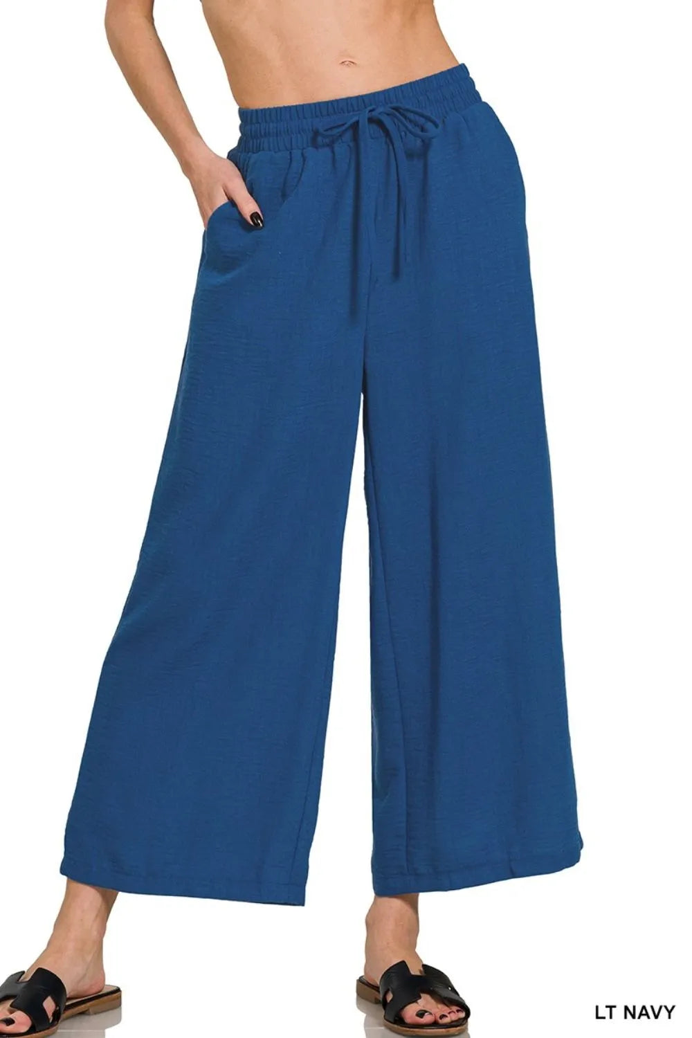 Woven Crepe Cropped Pants – Elastic Waist & Effortless Style