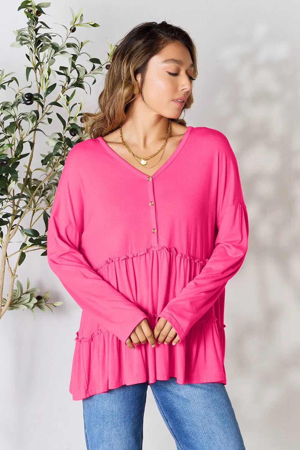 Half Button Ruffle Hem Blouse – Feminine, Flowy & Versatile
