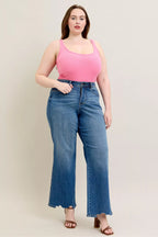 Judy Blue High Waist Tummy Control Wide Jeans – Chew Hem Destroyed