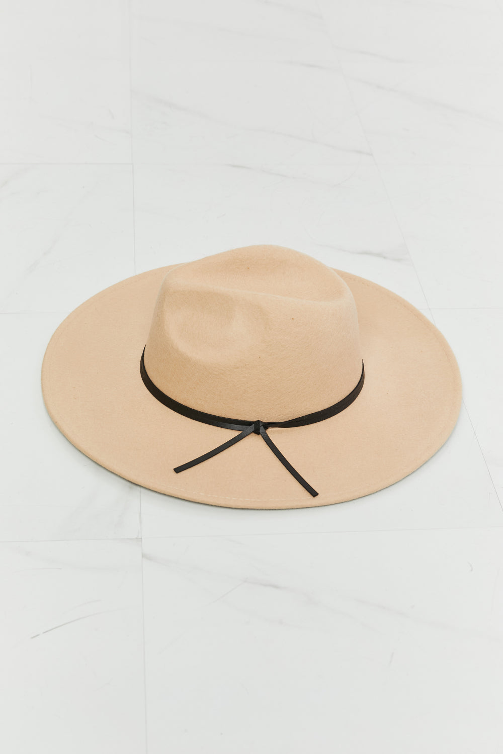 Beige Fedora Hat with Faux Leather Knot – Adjustable & Stylish