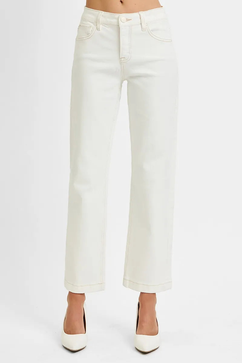 Tummy Control Mid Rise Ankle Straight Jeans | Sleek Everyday Fit