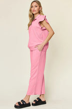 Ruffle Sleeve Top & Wide-Leg Pants Set – Chic, Comfy & Effortless
