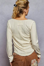 Square Neck Fitted Knit Top with Placket Detail – Chic Modern Style