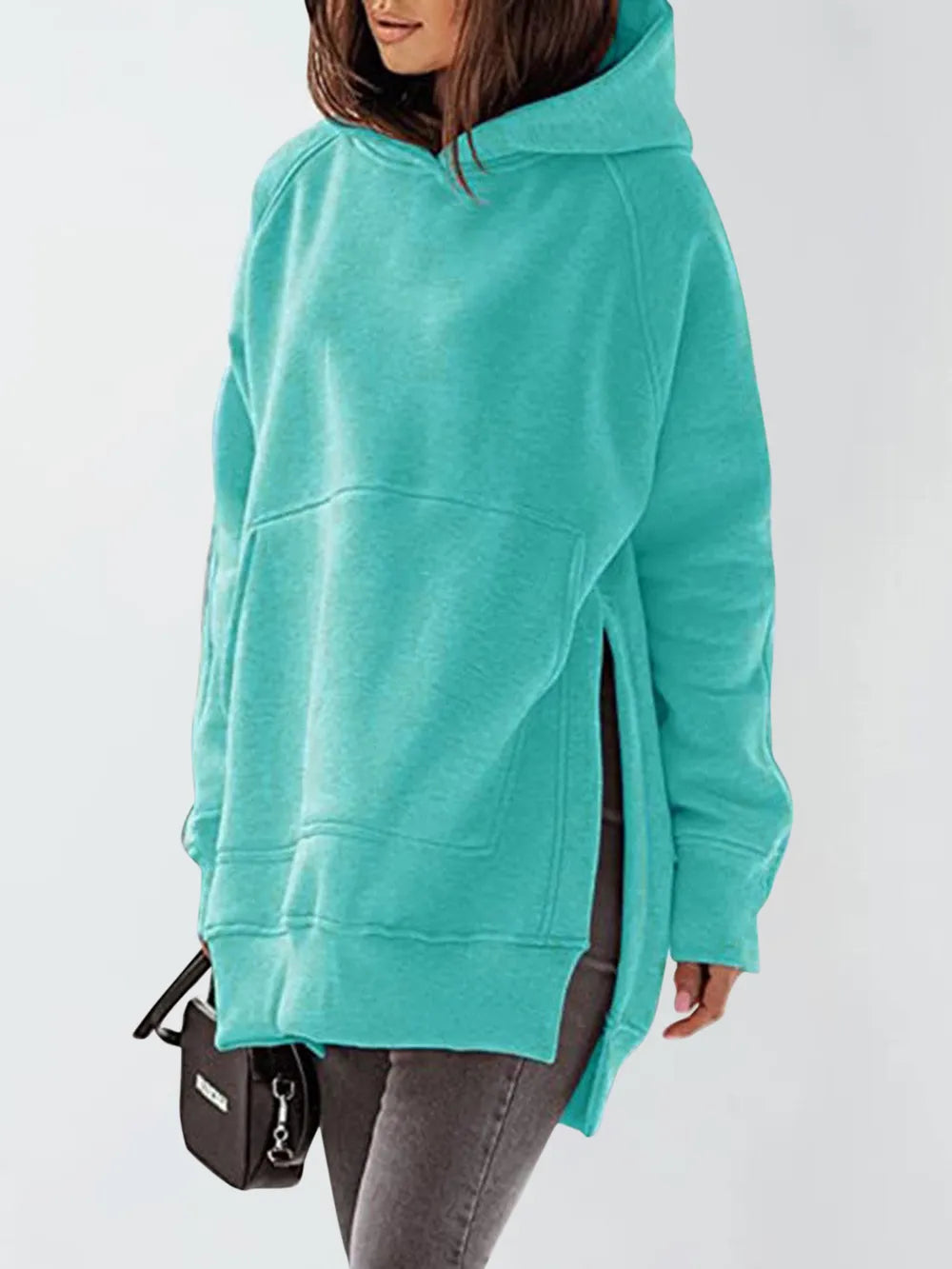 Slit Pocketed Raglan Sleeve Hoodie – Cozy, Casual & Versatile