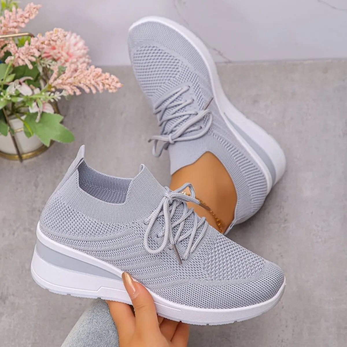 Lace-Up Wedge Athletic Sneakers – Sporty Chic Comfort