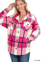 Pink Plaid Flannel Jacket – Oversized Checkered Button-Up Layer