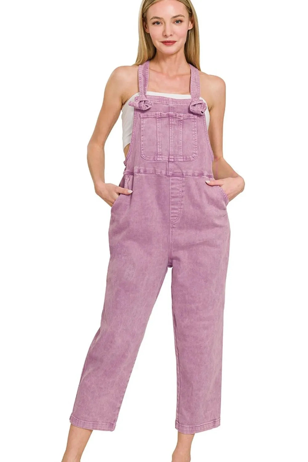 Beige Classic Denim Overalls – Adjustable Straps & Pockets